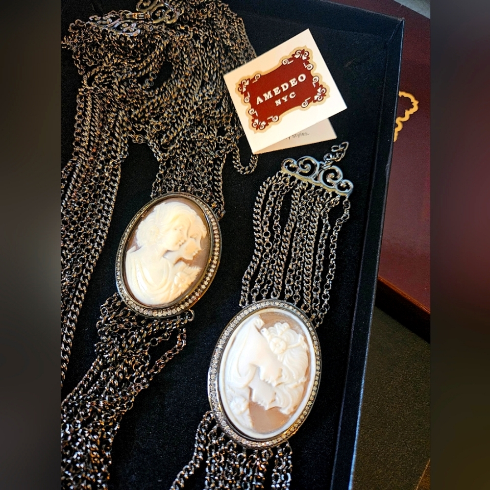 Italian Amedeo NYC Real Dual Cameo Jewelry Set